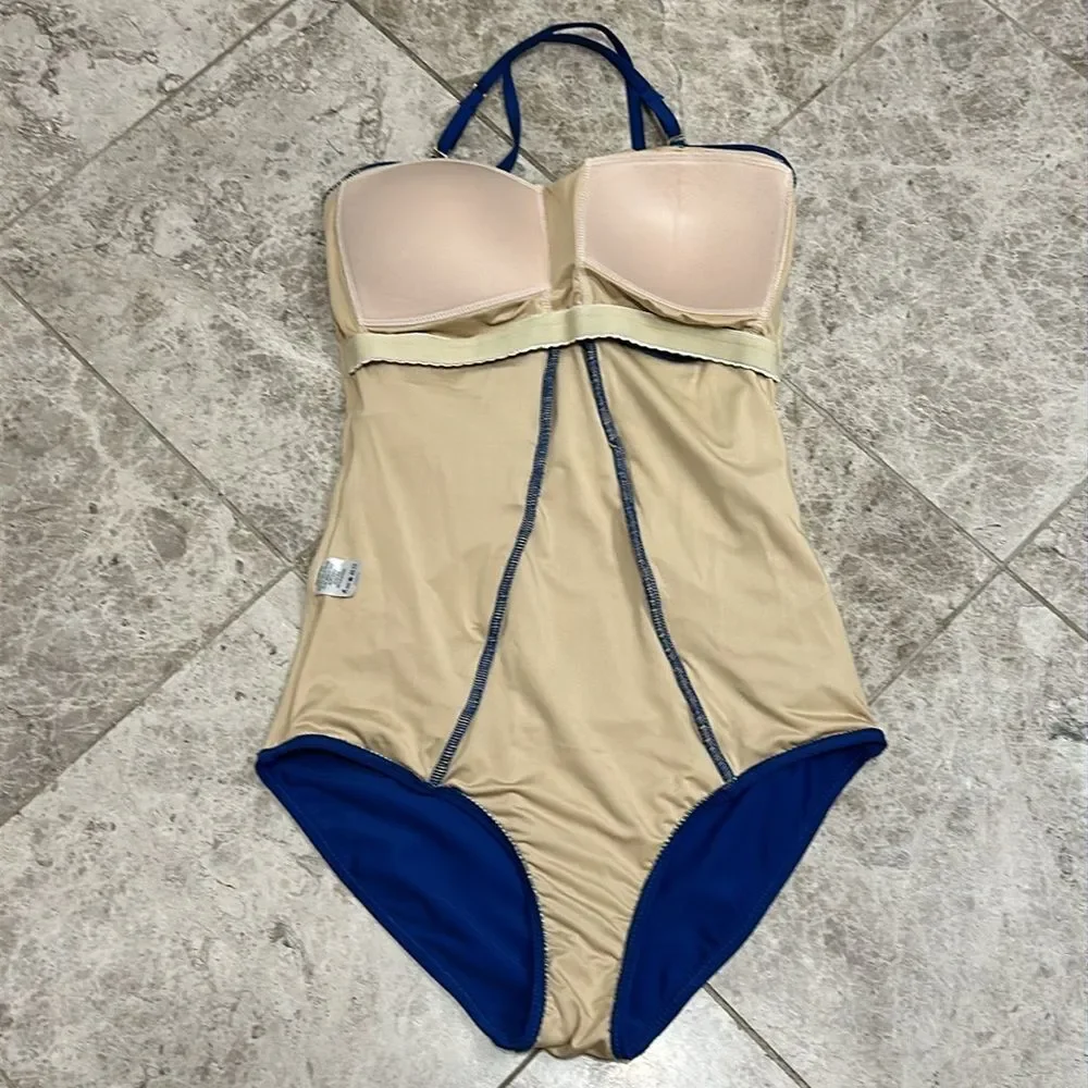 Cabana Life Blue Ruched One Piece Swimsuit Small Fully Lined Convertible Straps